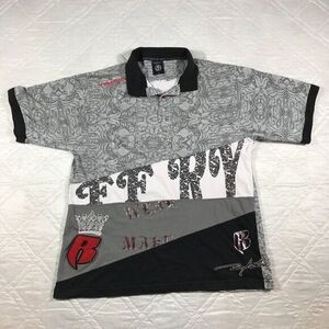Vintage Ruff Ryders gray and black Polo‎ shirt Large